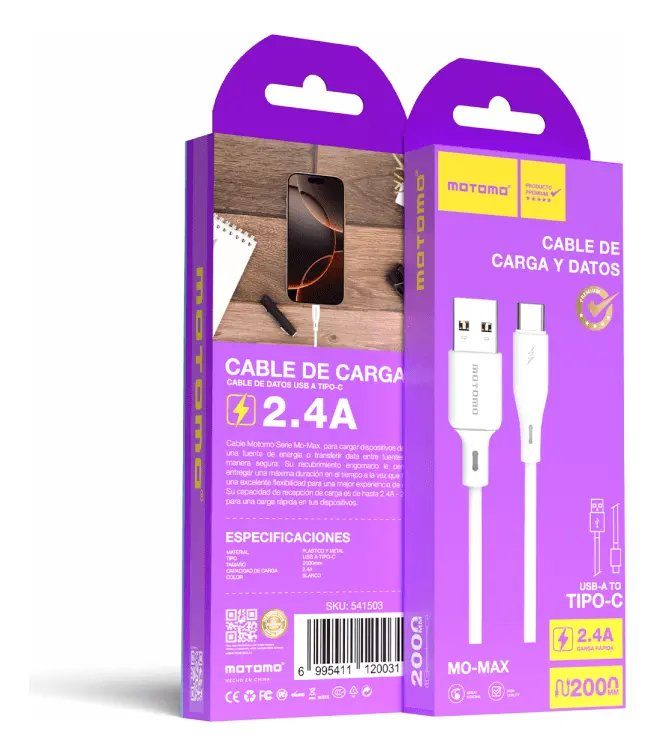 Cable Motomo Mo-max Usb A A Tipo C 2.4a 2 Metros
