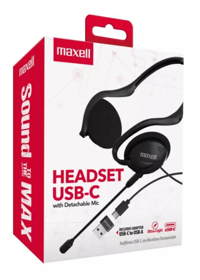 AUDIFONO DE PC MAXELL USB C CON ADAPTADOR USB Y MICRÓFONO